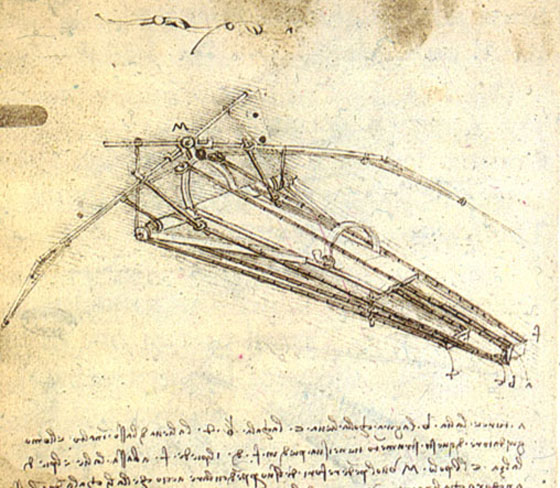 image of Leonardo DaVinci drawing of a flying machine, c. 1488