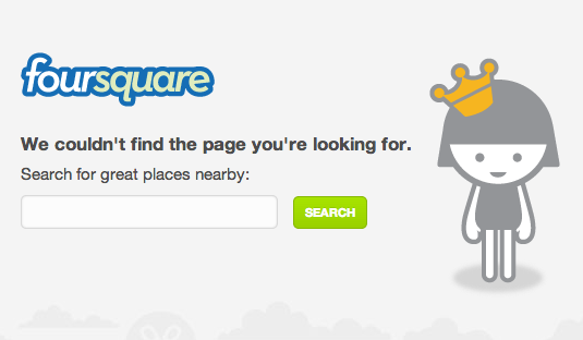 screenshot of foursquare can't find page search result page
