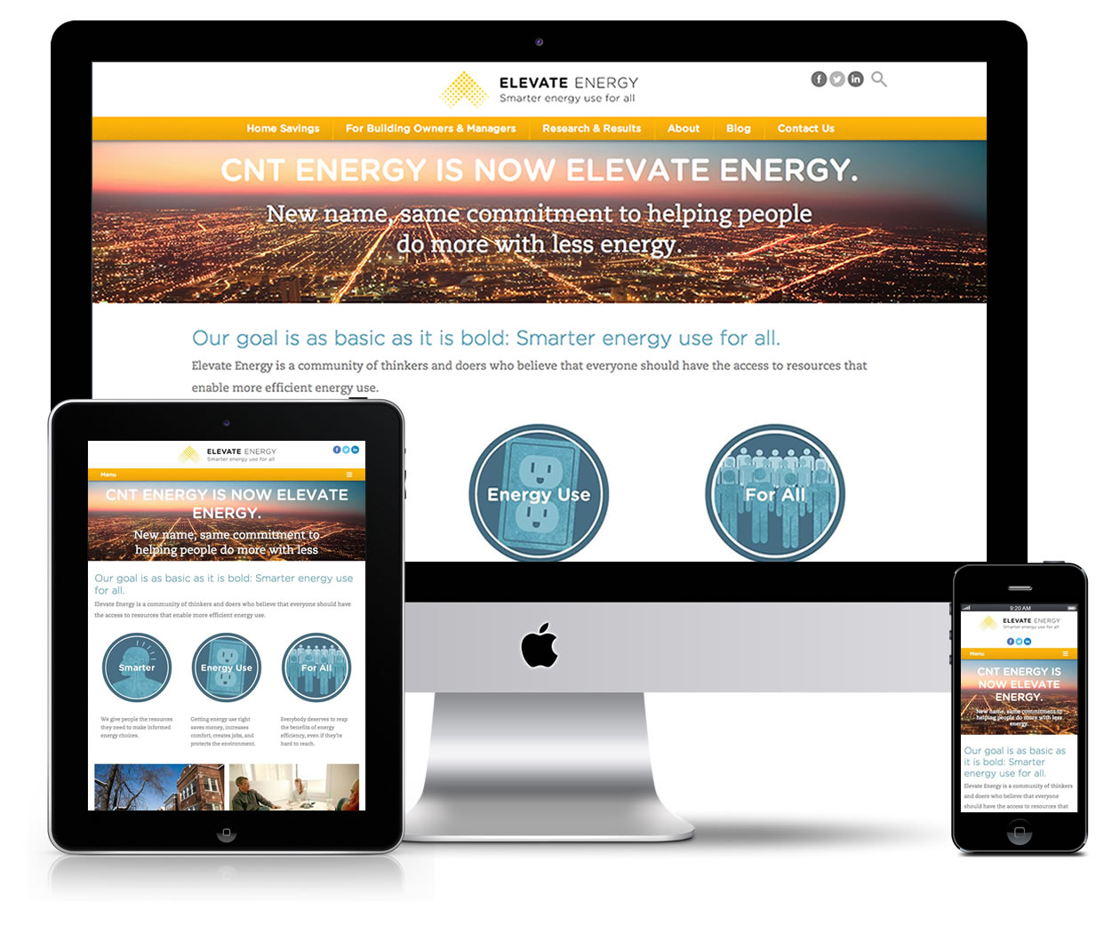 Elevate Energy's website features responsive design, which gives customers a beautiful and intuitive experience, no matter whether they're browsing on a mobile device, tablet or desktop.