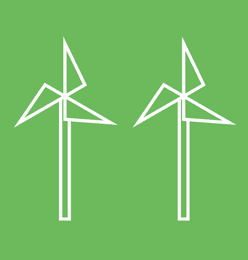 Two windmill icons on green background
