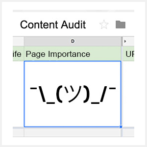 Cells in content audit spreadsheet