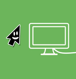 Graphic of animated cursor smiling at a computer icon