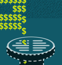 Graphic of dollar symbols falling into a drain