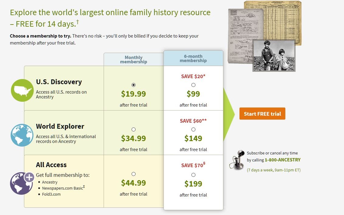 A page from Ancestry.com showing how a button in bright orange stands out from the rest of the page.