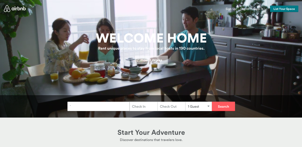screenshot of airbnb homepage design