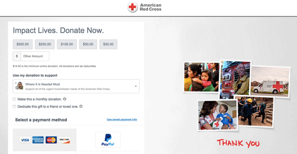 screen shot of red cross donate page