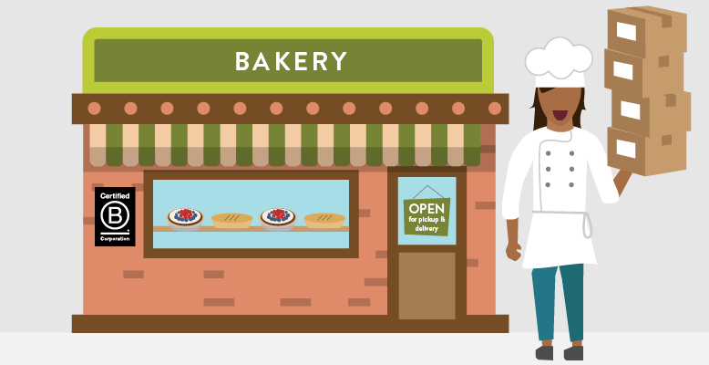Illustration of Beatriz's bakery open for pickup & delivery