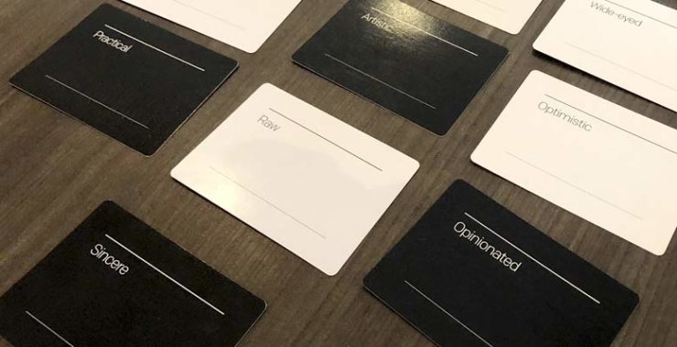 Image of brand deck cards used to define keywords during a brainstorming session