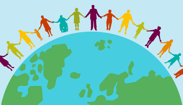 People holding hands around the earth