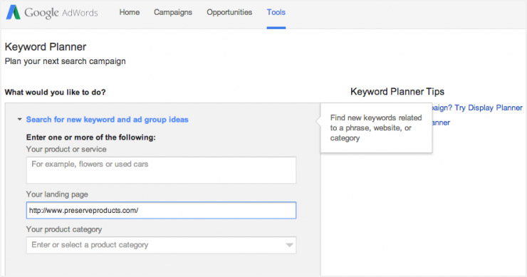 Google keyword planner screenshot