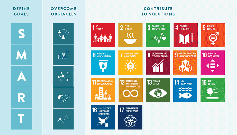 An infographic showing how some organizations address the SDGs.