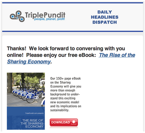 screenshot of Triple Pundit email drip campaign