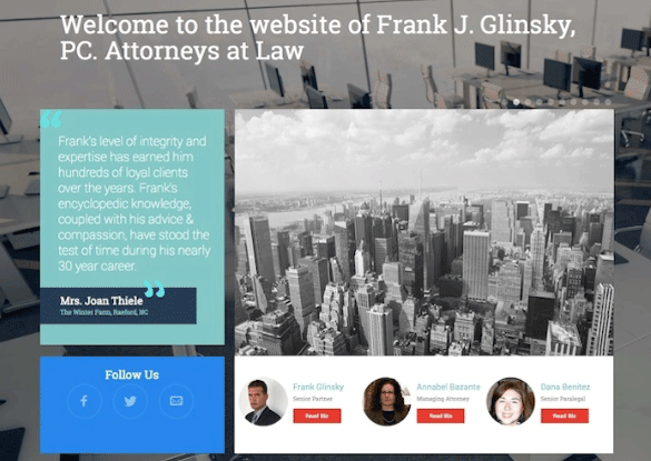 Screenshot of homepage for Frank J. Glinsky, PC. Attorneys at Law