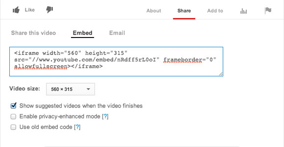 Image of YouTube's Share Embed settings