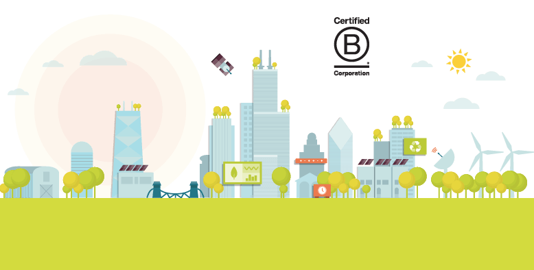 Illustration of a Net Zero Chicago with B Corp logo