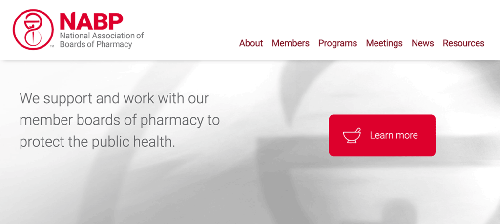 A/B Testing variant example showing text that reads 'We support and work with our member boards of pharmacy to protect public health.'