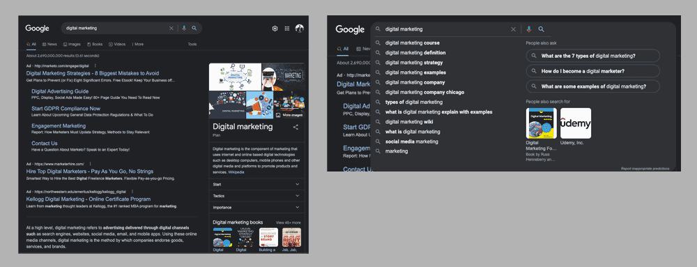 Image showing various Google search results