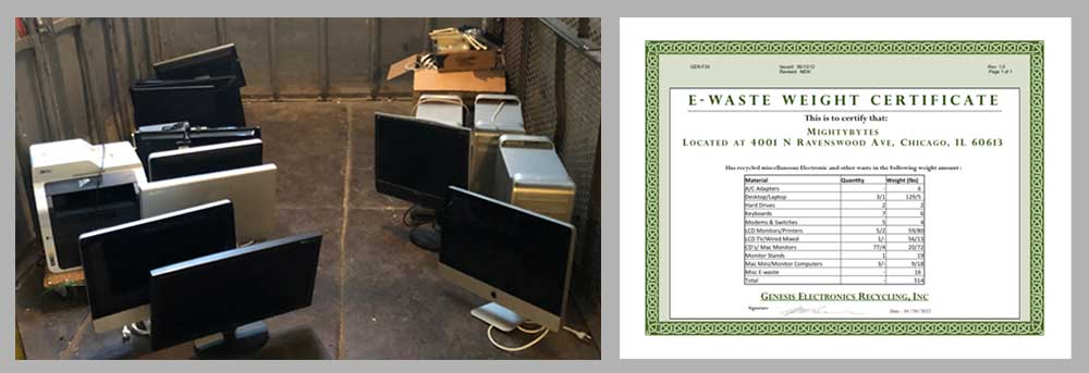 Equipment to recycle and copy of our e-waste certificate