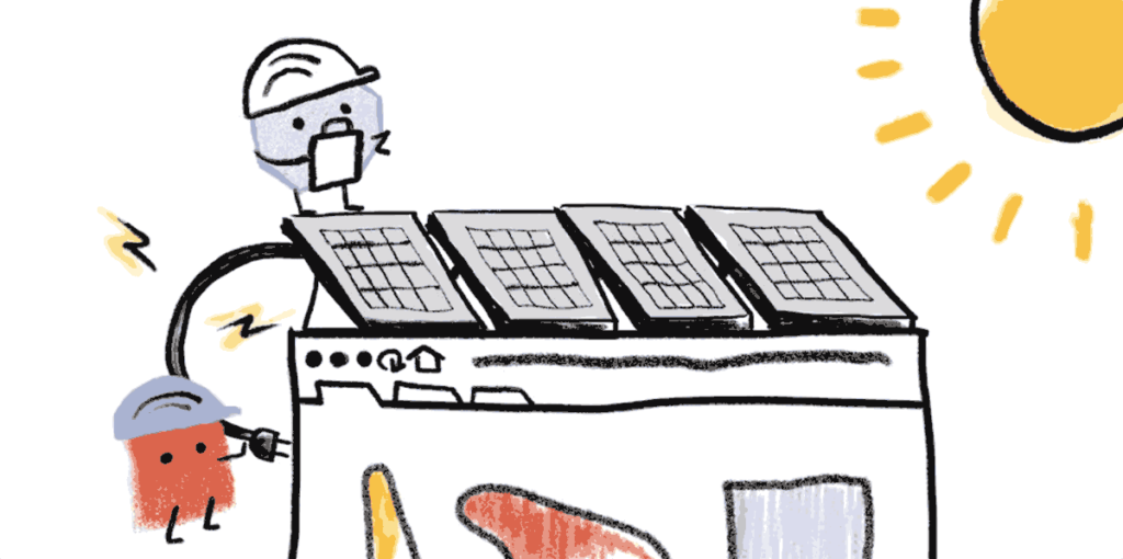 Digital sustainability illustration of solar panels on top of a web browser from the HTTP Archive's 2022 Web Almanac