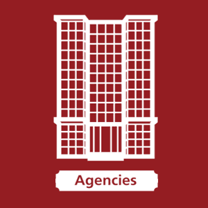 Illustration of an office building with the caption "Agencies" beneath it.