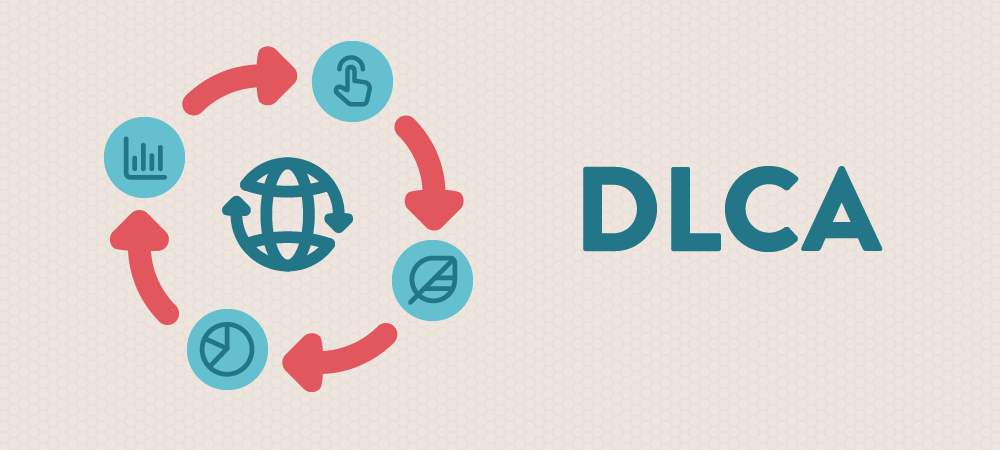 Graphic illustrating a digital life cycle assessment with the letters 'DLCA' beside it.