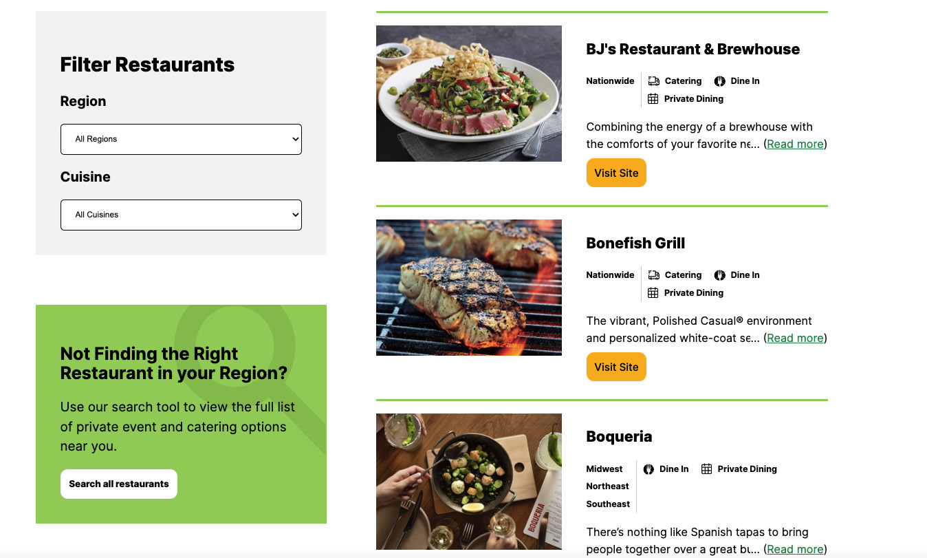 an image of dinova's new dining guides page.