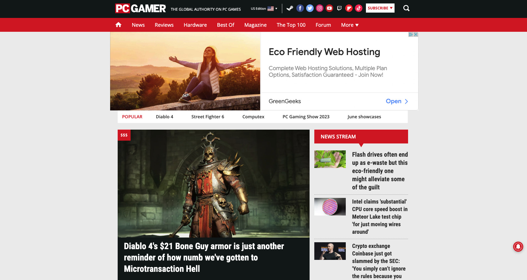 An image of PCgamer.com's homepage.