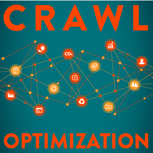 Graphic illustration showing various network nodes with the words 'Crawl Optimization'