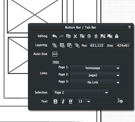 Balsamiq prototyping tutorial Step 4 screenshot close up of Balsamiq button bar menu