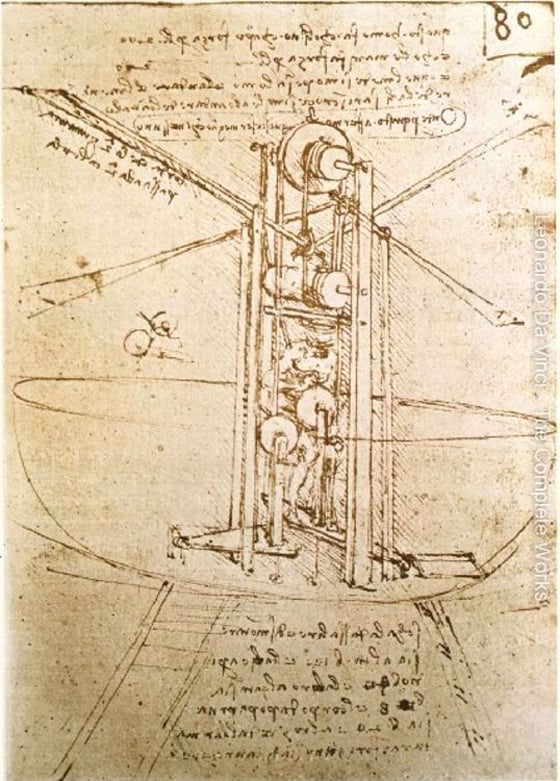 image of drawing done by Leonardo DaVinci, Design for a Flying Machine, c. 1487