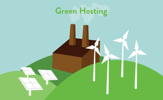 illustration of windmills and solar panels with a coal plant in the background