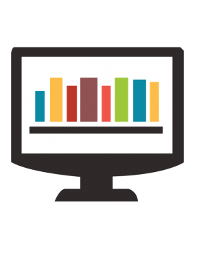 Computer icon with a bookshelf on the screen