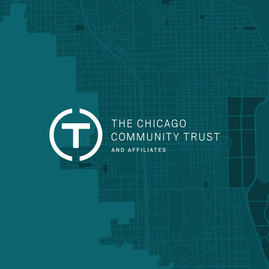 graphic of Chicago Community Trust logo on turquoise background with chicago map