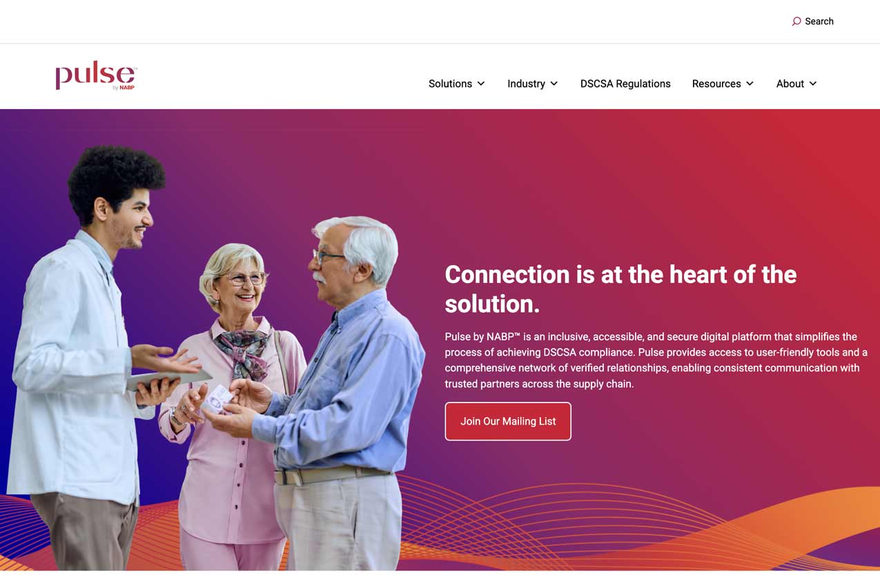 Image of NABP Pulse homepage showing navigation and hero banner.
