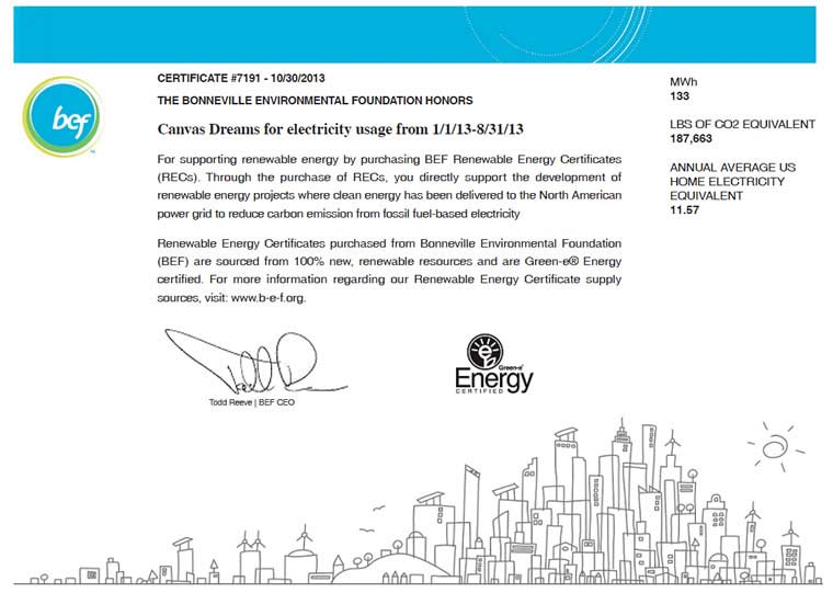 Renewable Energy Certificate for Canvas Host