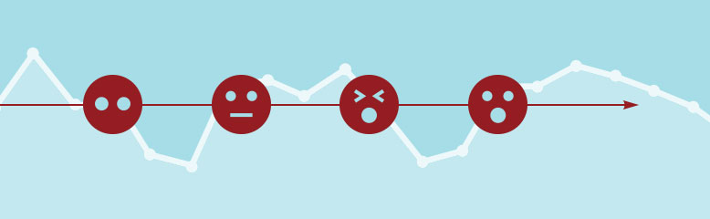 Graphic illustration of emojis depicting emotional states in a customer journey map.