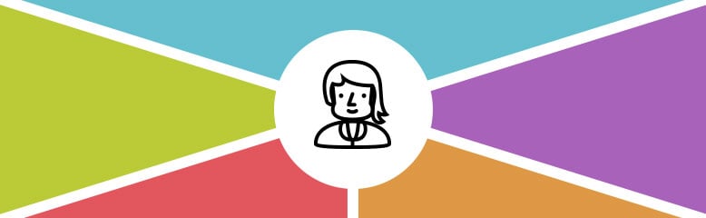 graphic personas illustration of person in white circle surrounded by 5 colored shapes