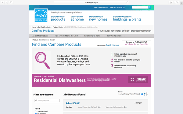 EnergyStar Sustainable Product Search