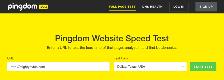 Screenshot of Pingdom Tools website