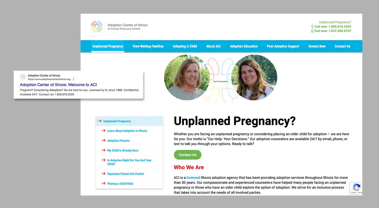 Image showing an ACI landing page along with an ad meant to drive traffic to the page.